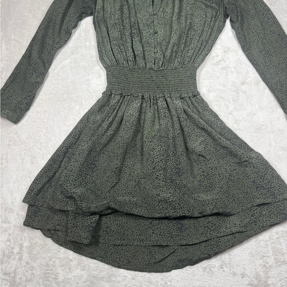 Rails Jasmine Olive Speckled Tiered Button Front Mini Boho Green Dress Size XS - Picture 5 of 16